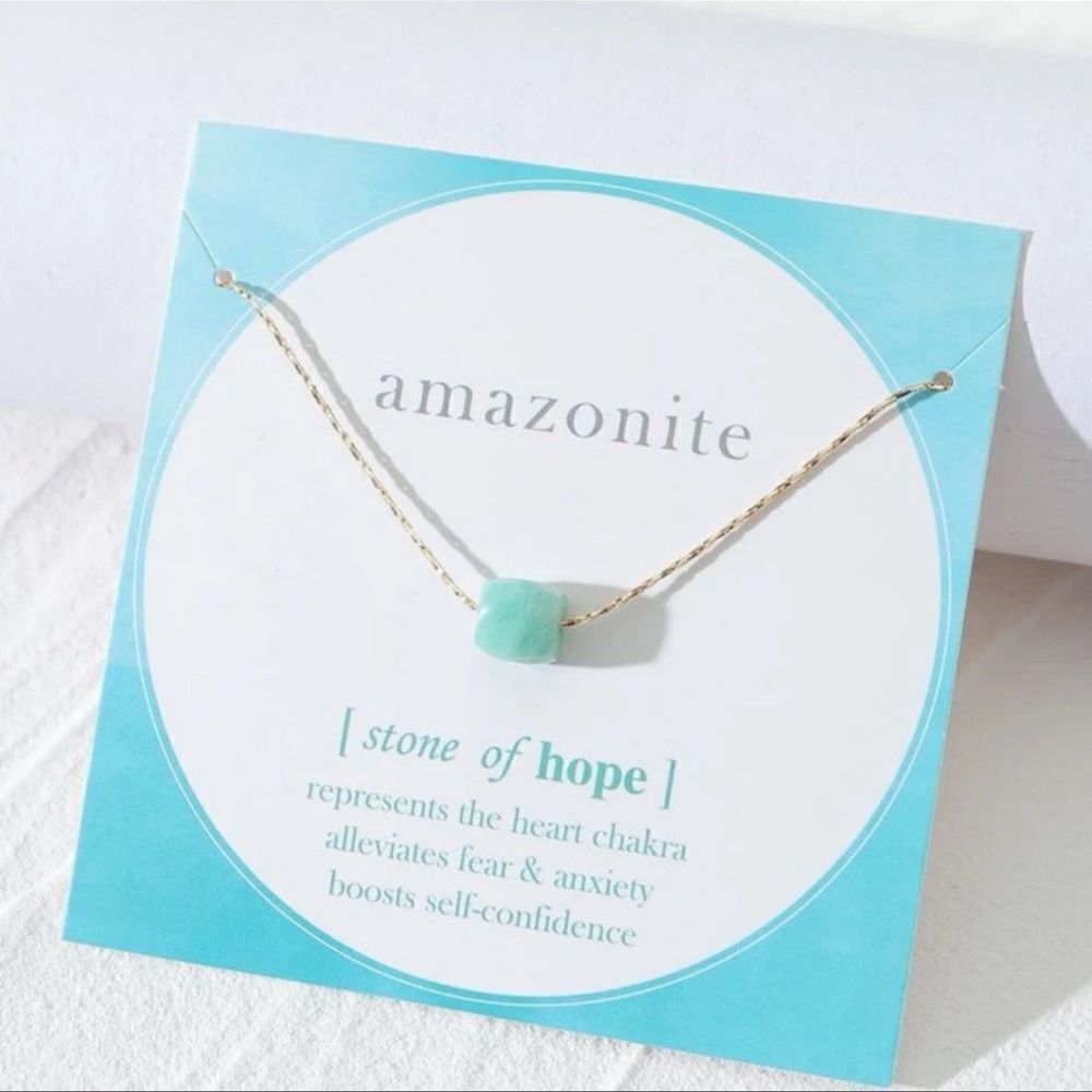 NWT Genuine Amazonite Stone Of Hope Gold Tone